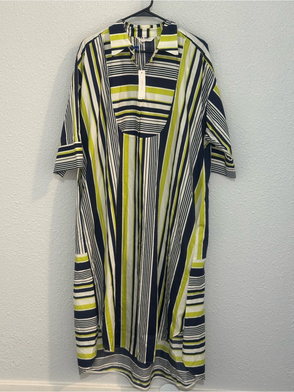 Carla Rockmore Striped Collared Dress in Navy, Lime & White